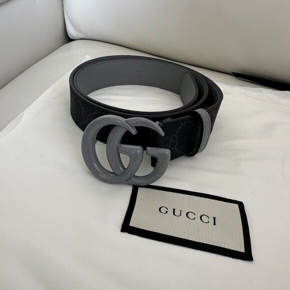NEW Gucci Marmont Belt GG Logo Grey Black Monogram Canvas 80 cm 32 inch - Picture 3 of 8